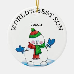 World's Best Son Snowman Christmas Ceramic Ornament