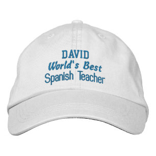 World's Best SPANISH TEACHER Custom Name BLUE Embroidered Baseball Hat