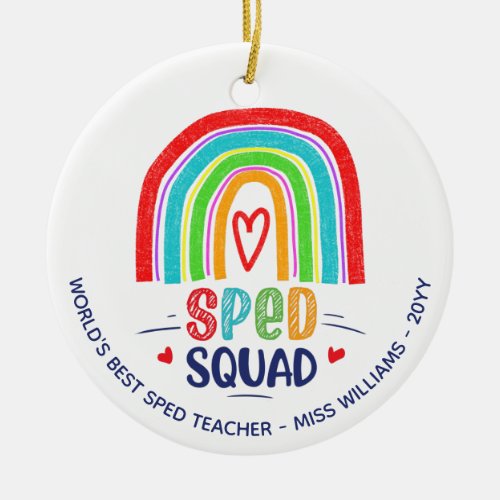 Worlds Best SPED Teacher Modern Rainbow Heart Ceramic Ornament