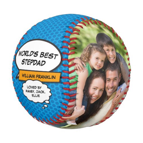 Worlds Best Stepfather Stepdad 2 Photo Fun Blue Baseball