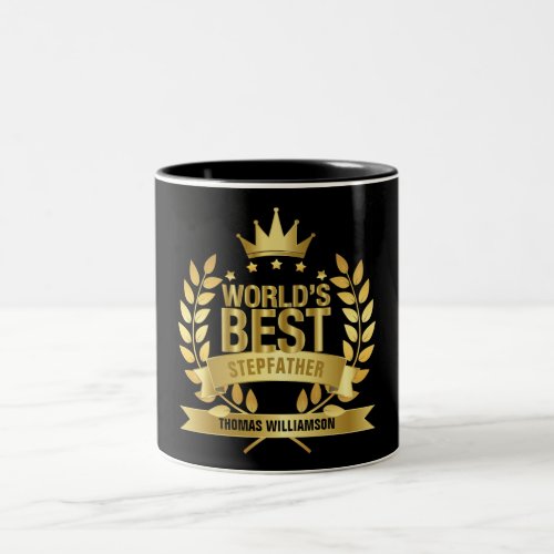 Worlds Best Stepfather Stepdad Bonus Dad Black Two_Tone Coffee Mug