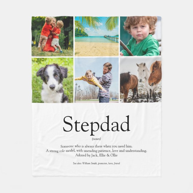 World's Best Stepfather Stepdad Definition 6 Photo Fleece Blanket (Front)