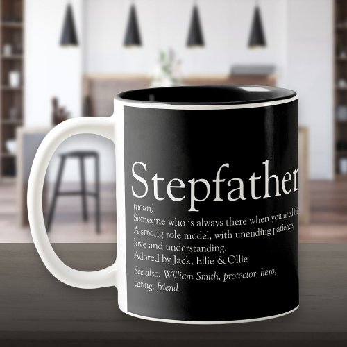 Worlds Best Stepfather Stepdad Definition Black Two_Tone Coffee Mug