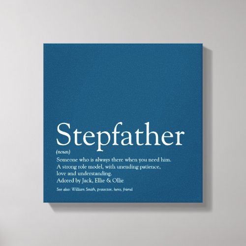 Worlds Best Stepfather Stepdad Definition Blue Canvas Print