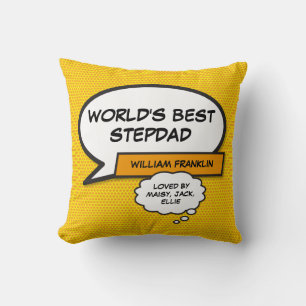 World's Best Stepfather Stepdad Fun Superhero Throw Pillow
