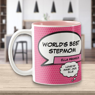 Worlds Best Stepmom Bonus Mom Fun Pink Two-Tone Coffee Mug