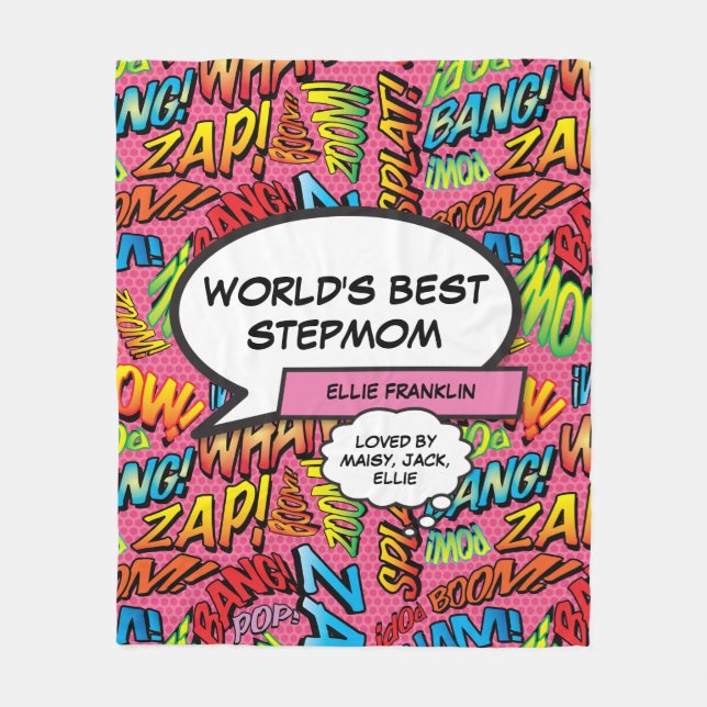 Worlds Best Stepmom Fun Girly Pink Fleece Blanket (Front)