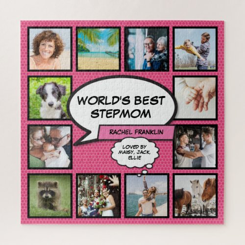 Worlds Best Stepmom Photo Collage Fun Pink Jigsaw Puzzle