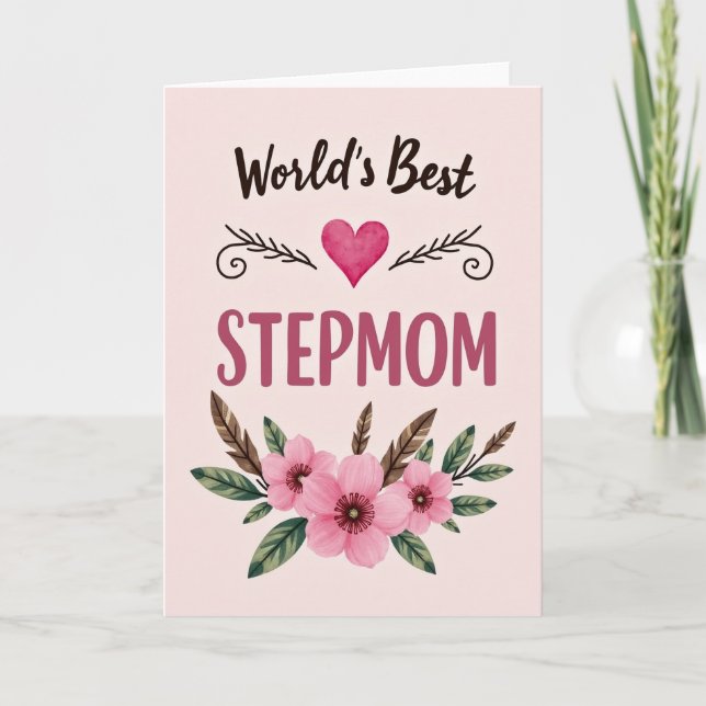 Worlds Best Stepmom Pink Floral Card (Front)