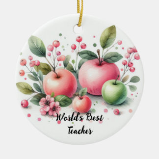 World's Best Teacher Apple Delight Ceramic Ornament