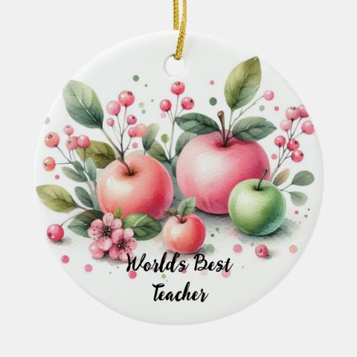 Worlds Best Teacher Apple Delight Ceramic Ornament
