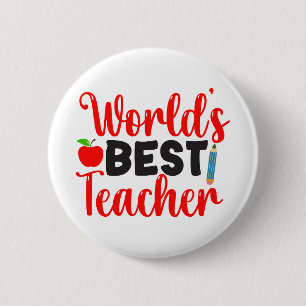 Worlds Best Teacher Apple School Gift Button