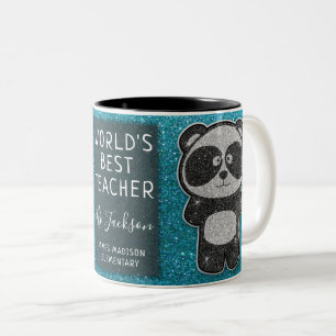 World's Best Teacher Black and White Panda Glitter Two-Tone Coffee Mug