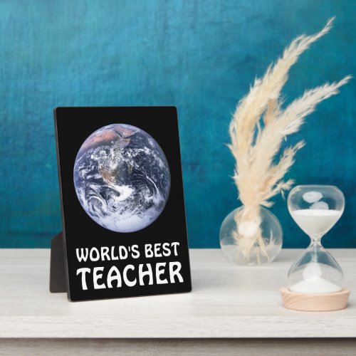 Worlds Best Teacher Blue Marble Earth Plaque