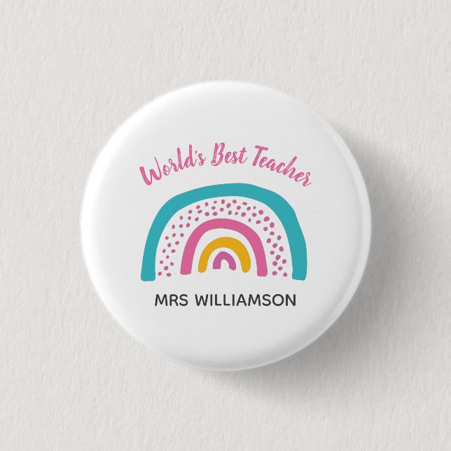 World's Best Teacher Bright Rainbow Button (Front)