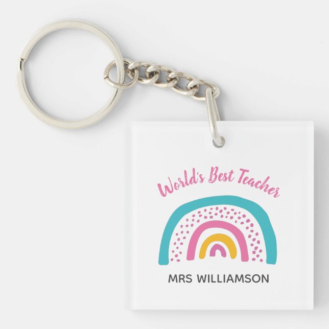 World's Best Teacher Bright Rainbow Keychain (Front)