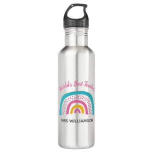 World's Best Teacher Bright Rainbow Stainless Steel Water Bottle