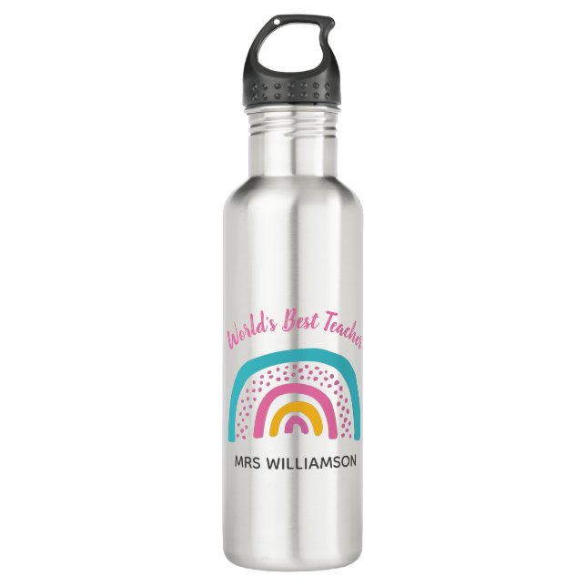 World's Best Teacher Bright Rainbow Stainless Steel Water Bottle (Front)
