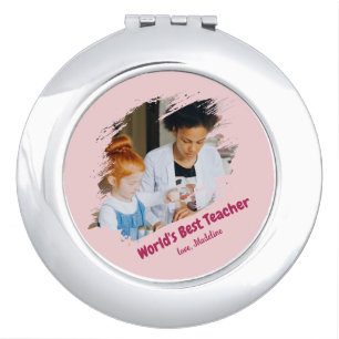 World's Best Teacher Brushed Stroke Frame Photo Compact Mirror
