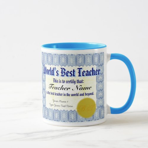 Worlds Best Teacher Certificate Mug