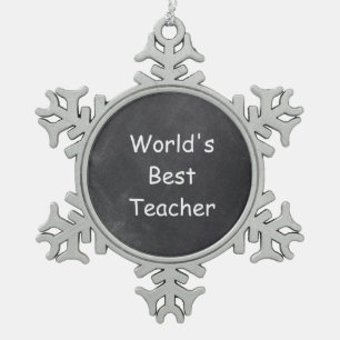 World's Best Teacher Chalkboard Design Gift Idea Snowflake Pewter Christmas Ornament