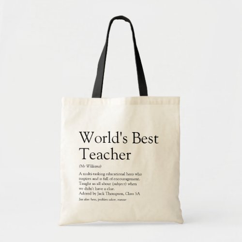 Worlds Best Teacher Definition Personalized Tote Bag