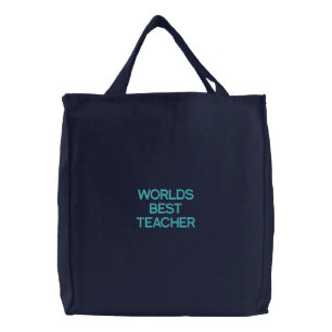WORLDS BEST TEACHER EMBROIDERED TOTE BAG