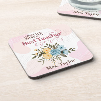 World's Best Teacher Ever Floral Personalized Beverage Coaster
