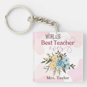 World's Best Teacher Ever Floral Personalized Keychain