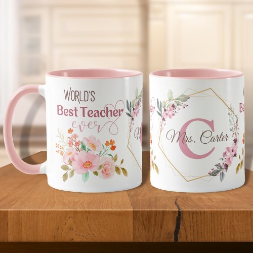 Worlds Best Teacher Ever Floral Personalized Mug