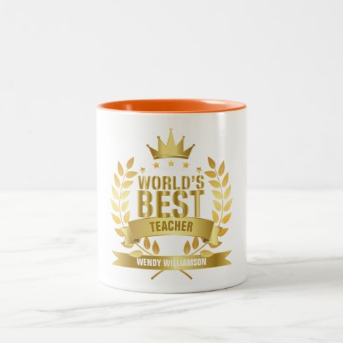 Worlds Best Teacher Fun Gold Two_Tone Coffee Mug