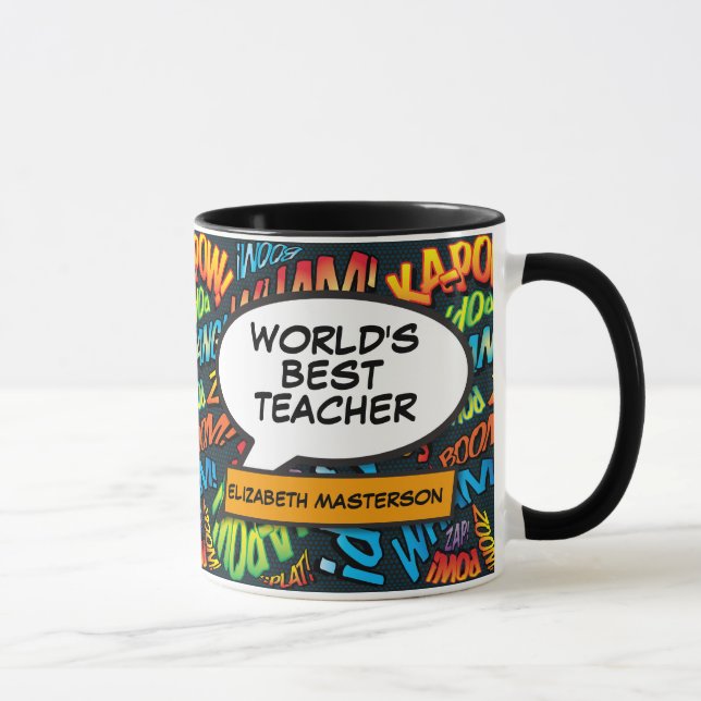 World's Best Teacher Fun Retro Comic Book Modern Mug (Right)