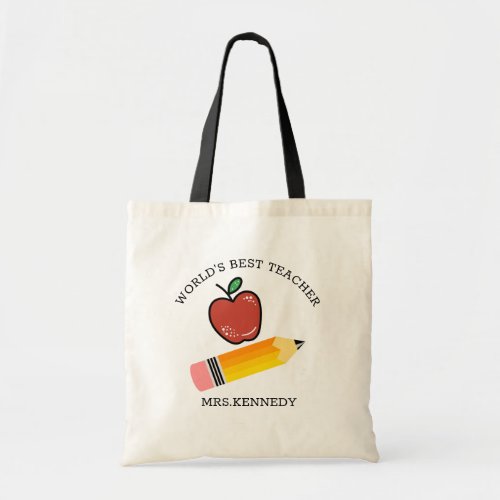 Worlds Best Teacher Gift Cute Apple And Pencil Tote Bag