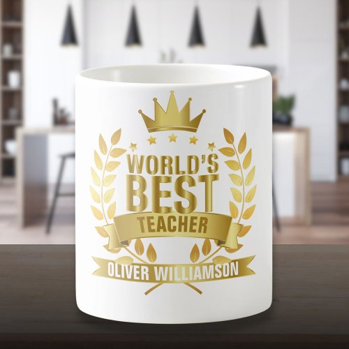 Worlds Best Teacher Gold 5 Star Coffee Mug