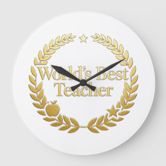 World's Best Teacher Gold Laurel Wreath Wall Clock
