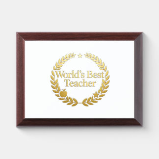 World's Best Teacher Gold Laurel Wreath Wall Clock Award Plaque