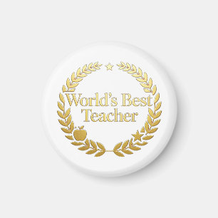 World's Best Teacher Gold Laurel Wreath Wall Clock Magnet