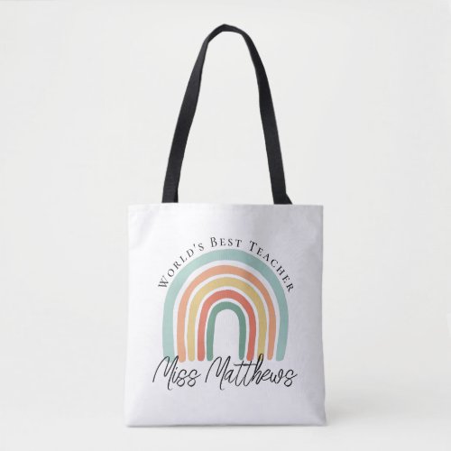 Worlds Best Teacher Kindergarten Rainbow Gift Tote Bag