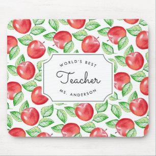 World's Best Teacher Personalized Apple Pattern Mouse Pad