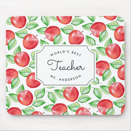 Worlds Best Teacher  Personalized Apple Pattern Mouse Pad