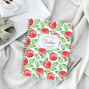 World's Best Teacher   Personalized Apple Pattern Notebook