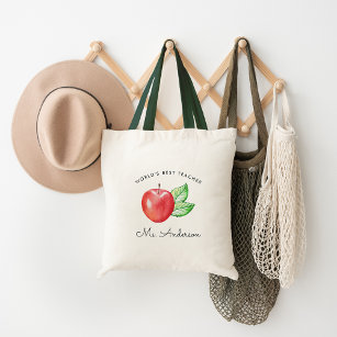 World's Best Teacher   Personalized Apple Tote Bag