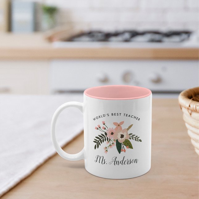 World's Best Teacher | Personalized Floral Two-Tone Coffee Mug (Creator Uploaded)