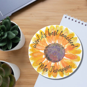 World's Best Teacher Personalized Sunflower Paperweight