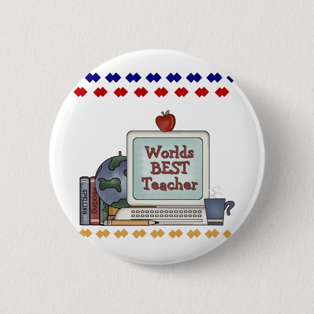 Worlds Best Teacher Pinback Button (Front)
