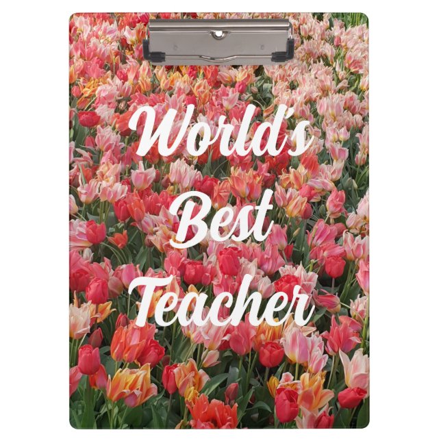 World's Best Teacher Pink Flower Clipboard (Front)