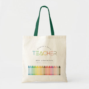 World's Best Teacher Rainbow Crayon Colors Gift Tote Bag