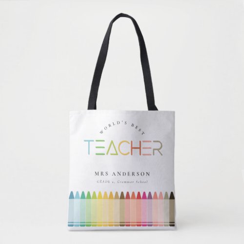 Worlds Best Teacher Rainbow Crayon Colors Gift Tote Bag