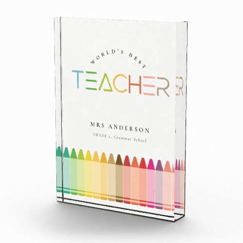 Worlds Best Teacher Rainbow Crayon Colors Photo Block