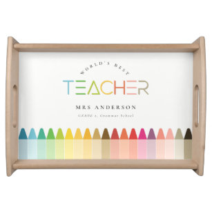 World's Best Teacher Rainbow Crayon Colors Serving Tray